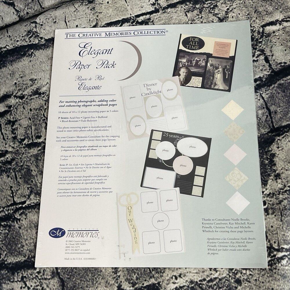 2002 Creative Memories ELEGANT PAPER PACK 10X12 Photo Mounting Paper 10 Sheets